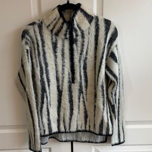 Anthropologie Black and White Fuzzy Half Zip Sweater Jacket NWOT